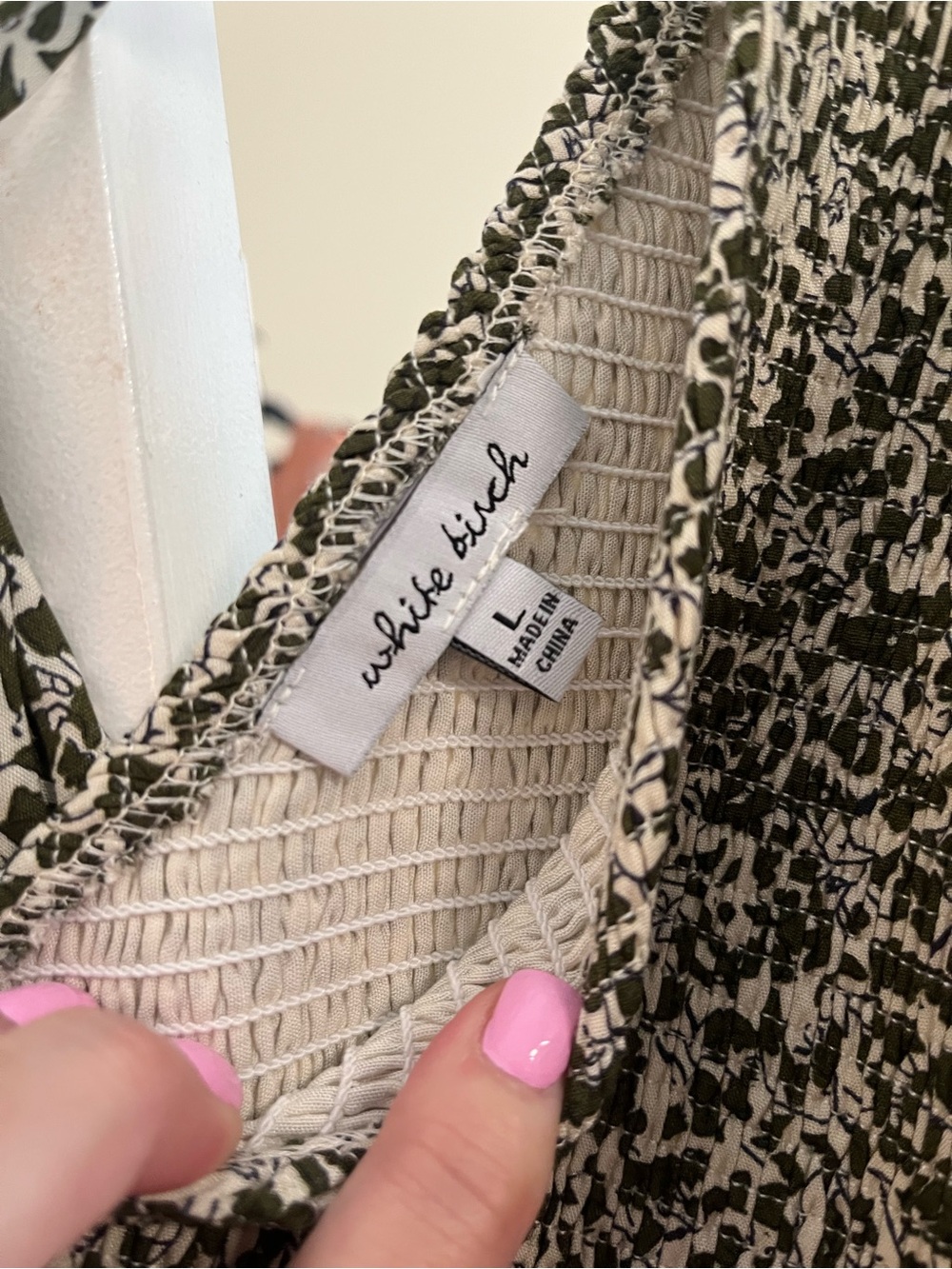 white birch Olive and Cream Floral Smocked Dress with Pockets - Picture 4 of 6